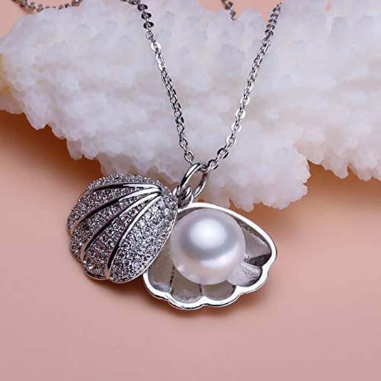 Oyster Pearl Shell Pendant Silver Plated Necklace for Women's